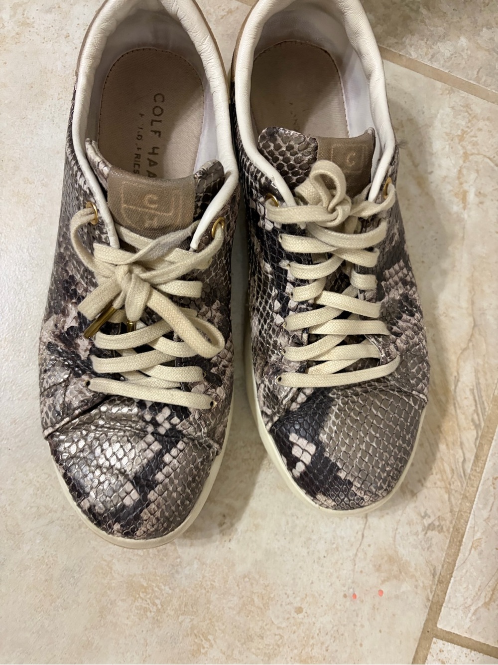 Cole Haan Women's Snake-Print Leather Sneakers in Neutral Taupe and Cream